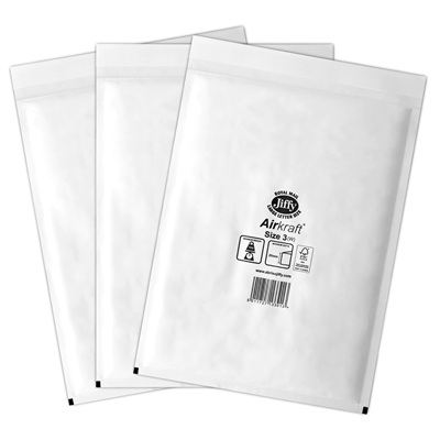 50 x Jiffy Airkraft Size 3 White Bubble Envelopes Bags 220x320mm (JL3W)